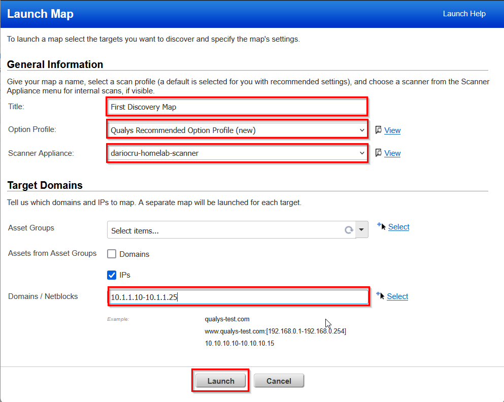 Qualys Map Scan Settings